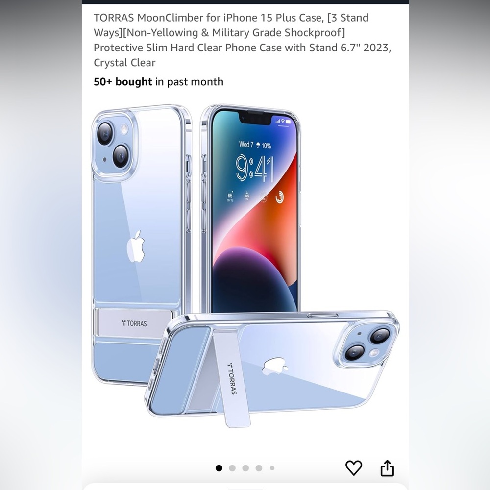 Torras iPhone 15 plus case, NWT, clear, non yellowing, with a kick stand.